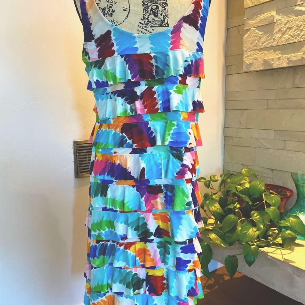 Isle by Melis Kozan colorful Cha Cha dress.